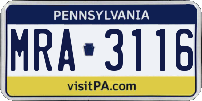 PA license plate MRA3116