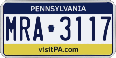 PA license plate MRA3117