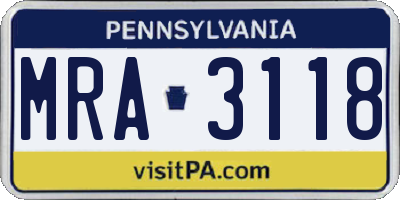 PA license plate MRA3118
