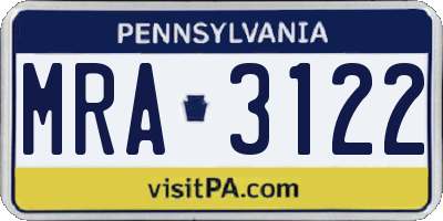 PA license plate MRA3122