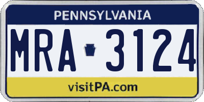 PA license plate MRA3124
