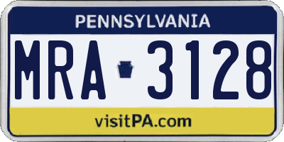 PA license plate MRA3128