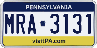 PA license plate MRA3131