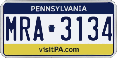 PA license plate MRA3134