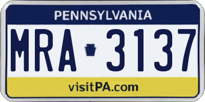 PA license plate MRA3137