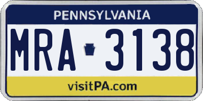 PA license plate MRA3138