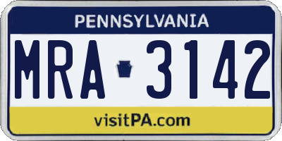 PA license plate MRA3142