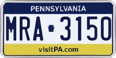PA license plate MRA3150