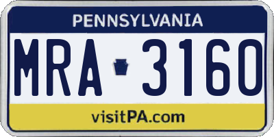 PA license plate MRA3160