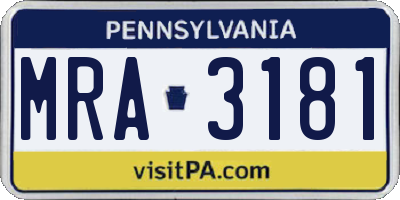 PA license plate MRA3181