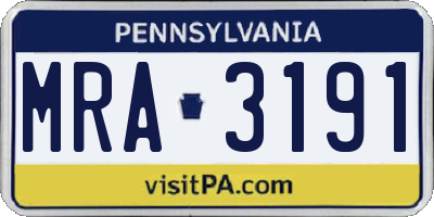 PA license plate MRA3191