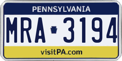 PA license plate MRA3194