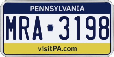 PA license plate MRA3198