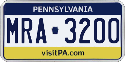 PA license plate MRA3200