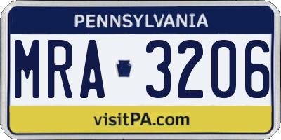 PA license plate MRA3206