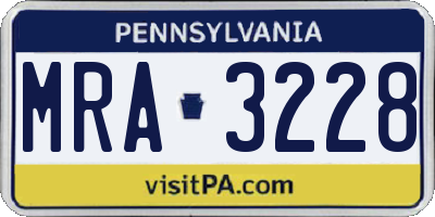PA license plate MRA3228