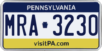 PA license plate MRA3230