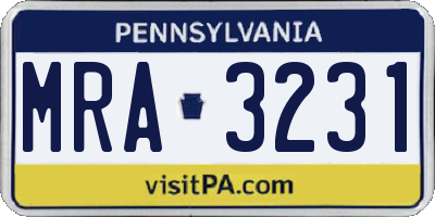 PA license plate MRA3231