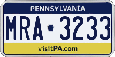 PA license plate MRA3233