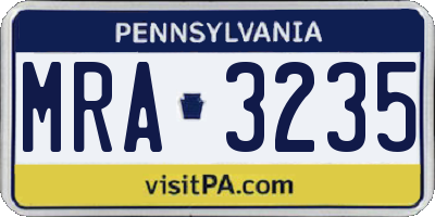 PA license plate MRA3235