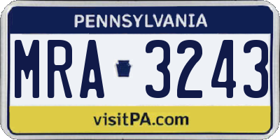 PA license plate MRA3243