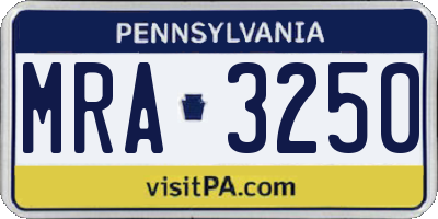 PA license plate MRA3250