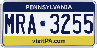 PA license plate MRA3255