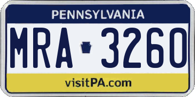 PA license plate MRA3260