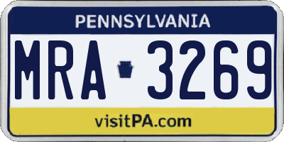 PA license plate MRA3269