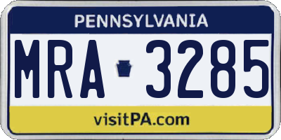 PA license plate MRA3285