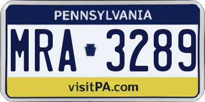 PA license plate MRA3289