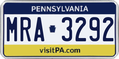 PA license plate MRA3292