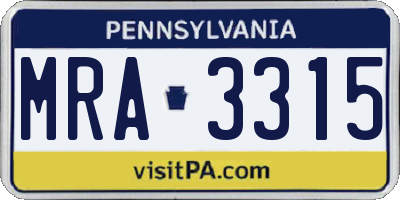 PA license plate MRA3315