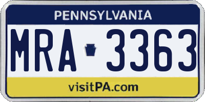 PA license plate MRA3363