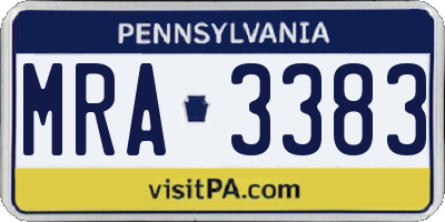 PA license plate MRA3383