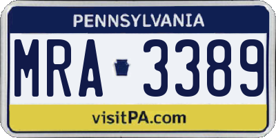PA license plate MRA3389