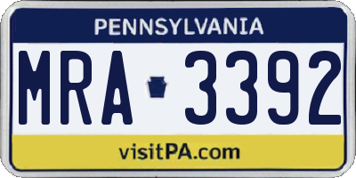 PA license plate MRA3392
