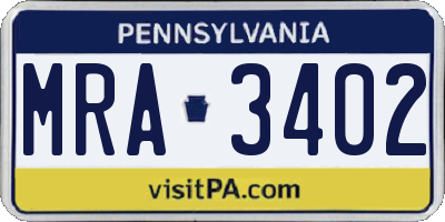 PA license plate MRA3402