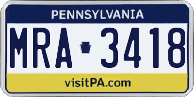 PA license plate MRA3418