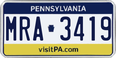 PA license plate MRA3419