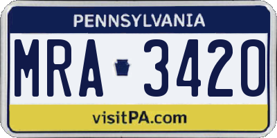 PA license plate MRA3420