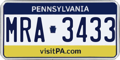 PA license plate MRA3433