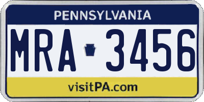 PA license plate MRA3456