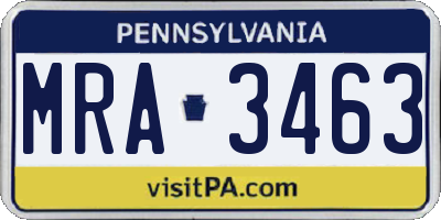 PA license plate MRA3463