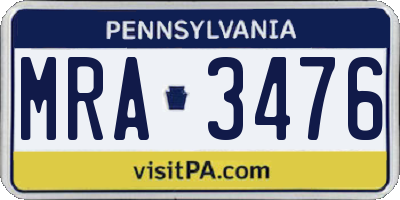PA license plate MRA3476