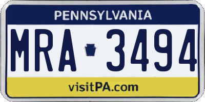 PA license plate MRA3494