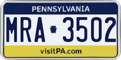 PA license plate MRA3502