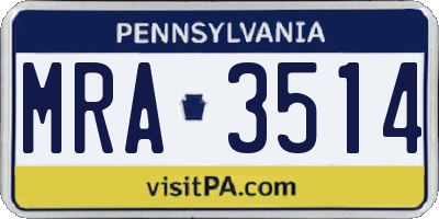 PA license plate MRA3514