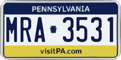PA license plate MRA3531