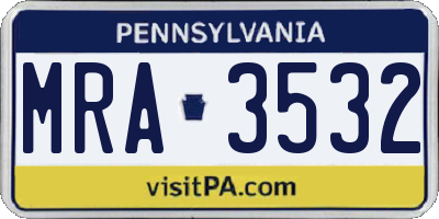PA license plate MRA3532